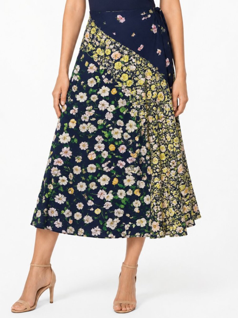 LOFT Floral Maxi Skirt XS Navy Lined A-Line Boho Flowy Size Zip Garden Party